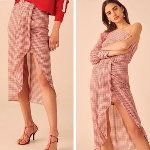 C/MEO Collective Red and White Gingham Midi Skirt
